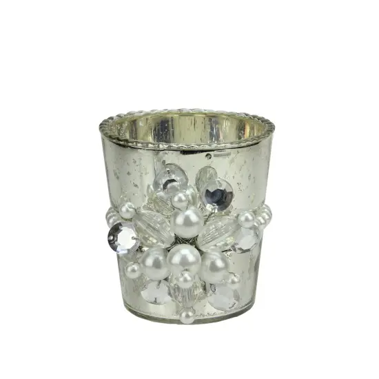 Napa Home & Garden 3" Glamour Time Hayworth Platinum Silver Glass Votive Candleholder with Pearl Jewel {1}