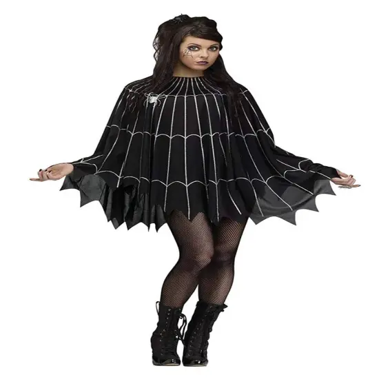 Spider Web Adult Costume Poncho, Black/Silver {1}