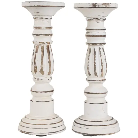 Northlight Set of 2 Antique White Pillar Candle Holders 12" {1}