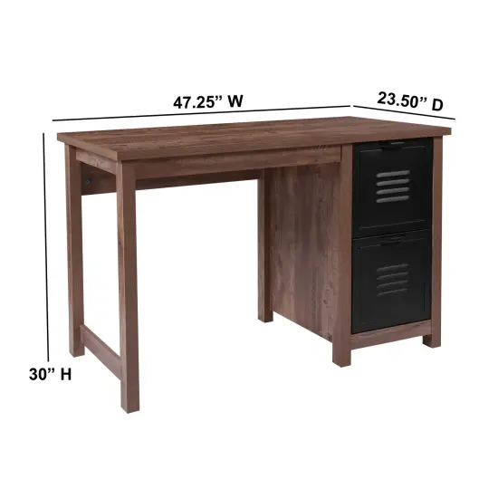Emma and Oliver Wood Grain Finish Computer Desk with Metal Drawers Crosscut Oak {5}