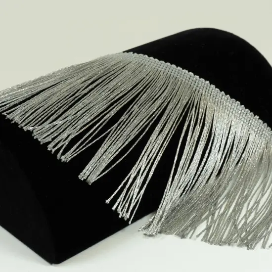 5 Yards of 4" Glitter Chainette Fringe Trim | 5 yard cut Metallic Silver {4}