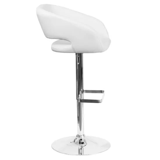 Merrick Lane Rothko Modern Bar Stool Rounded Mid-Back Stool With Height Adjustable Swivel Seat White Vinyl {5}