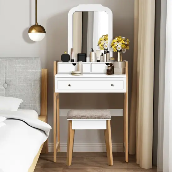 Makeup Vanity Table Dressing table and Cushioned Stool Set {1}