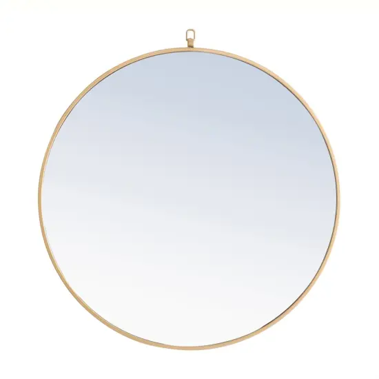 Metal frame Round Mirror with decorative hook 32 inch Brass finish {1}