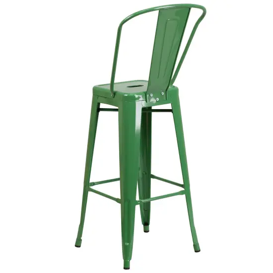 Emma and Oliver Commercial Grade 4 Pack 30" High Metal Indoor-Outdoor Barstool with Back Green {3}