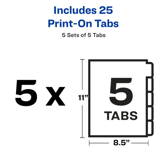 Avery Unpunched Customizable Print-On Dividers for Use with Custom Binding Systems or 3 Ring Binders, 5-Tab Set, 5 Sets (11516) {4}
