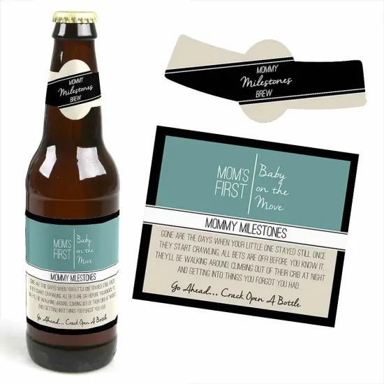 Big Dot of Happiness Mommy's First Milestones - Decorations for Women - 6 Beer Bottle Label Stickers and 1 Carrier {7}