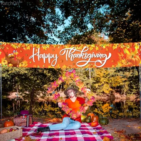 Happy Thanksgiving Banner Outdoor - Xtralarge 120x20 Inch | Thanksgiving Fence Banner for Thanksgiving Banner Decorations | Thanksgiving Banners for Outside for Thanksgiving Yard Decorations {3}