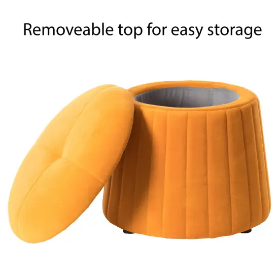 Modern Tufted Velvet Mushroom Shape Storage Ottoman Storage Stool Trunk Mustard Yellow {3}