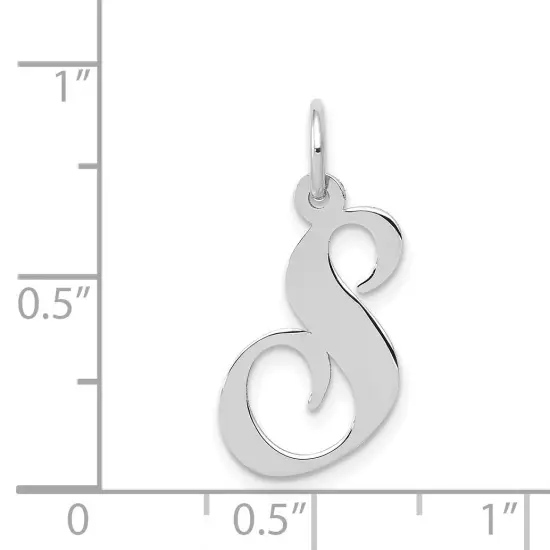 14K White Gold Medium Fancy Script Initial S Charm Jewerly 20mm x 14mm {4}