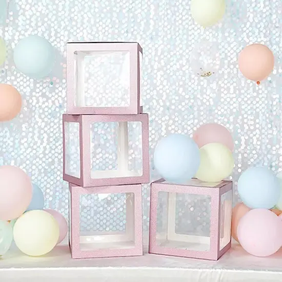BLUSH 12" Transparent Balloon Boxes with Glittered Trim Centerpiece {5}