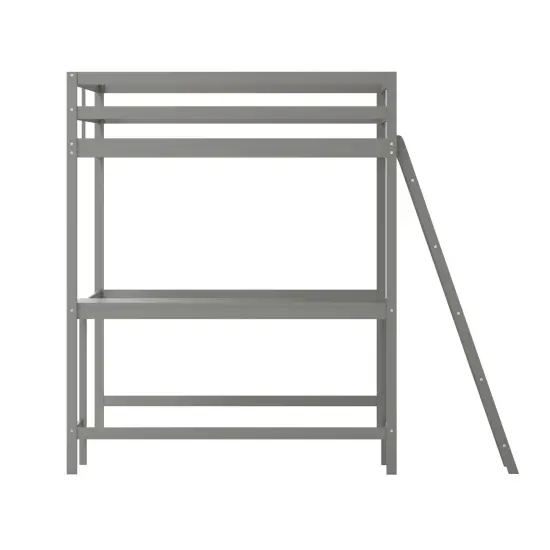 Emma and Oliver Ridley Twin Wood Loft Bed Frame with Protective Guardrails and Integrated Desk and Ladder for Use with Any 6-8" Thick Mattress {5}