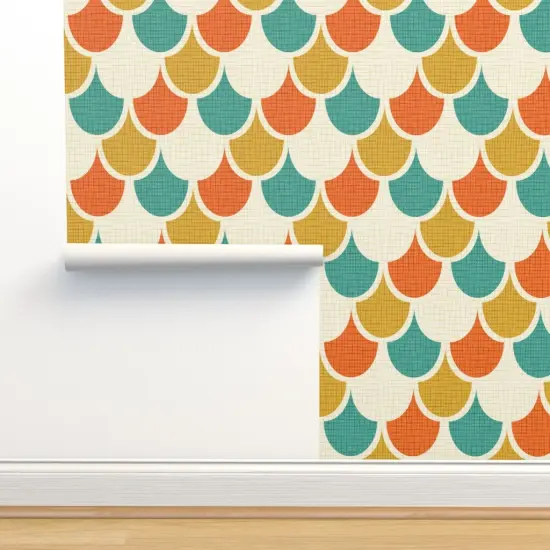 Peel & Stick Wallpaper 2FT Wide Animal Print Midcentury Mod Retro Scallops Snakeskin Vintage Scales Custom Removable Wallpaper by Spoonflower {2}