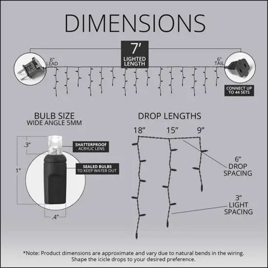 70 Warm White Twinkle 5mm LED Icicle Light Set with White Wire {5}