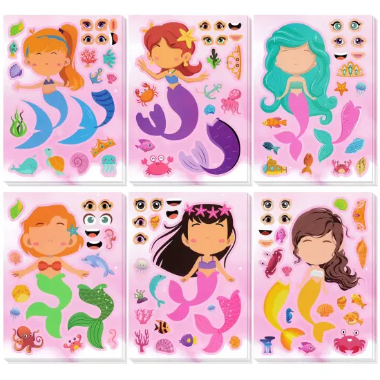 Wrapables Make Your Own Sticker Sheets, DIY Make a Face Animal, Food, Party Favor Stickers (24 Sheets) Mermaids {1}
