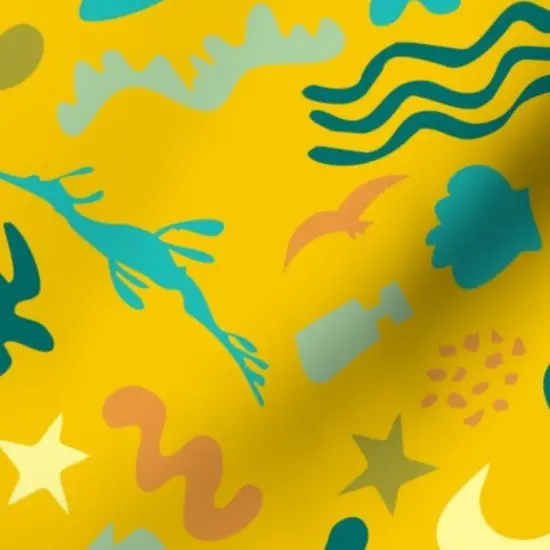 Various Fabrics by the Yard or Fat Quarter Ocean Friends Mustard Yellow Aquatic Sea Creatures Beach Custom Printed Fabric by Spoonflower {7}
