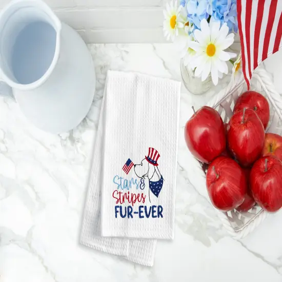 Stars & Stripes Fur-Ever 4th of July Patriotic Dog Kitchen Towel Dishtowel Decoration {4}
