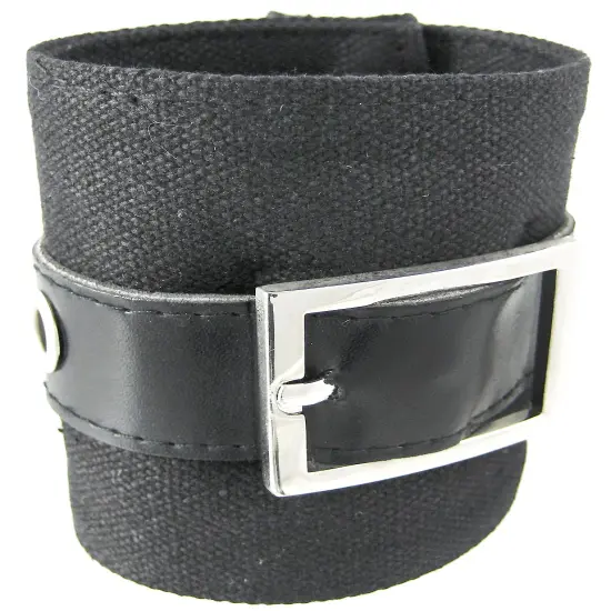Black Canvas Wristband W/ Vinyl Strap Chrome Buckle {1}