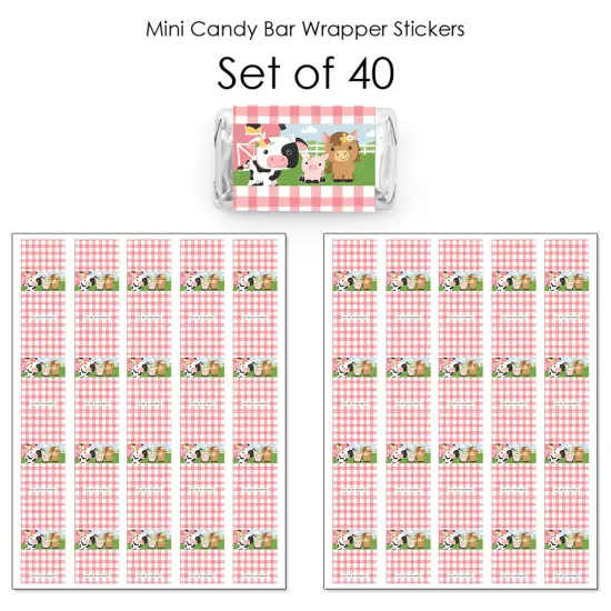 Big Dot of Happiness Girl Farm Animals - Mini Candy Bar Wrapper Stickers - Pink Barnyard Baby Shower or Birthday Party Small Favors - 40 Count {4}