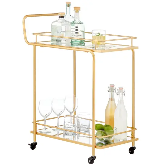 mDesign Metal Rolling Food and Beverage Bar Cart with Glass Shelves {1}