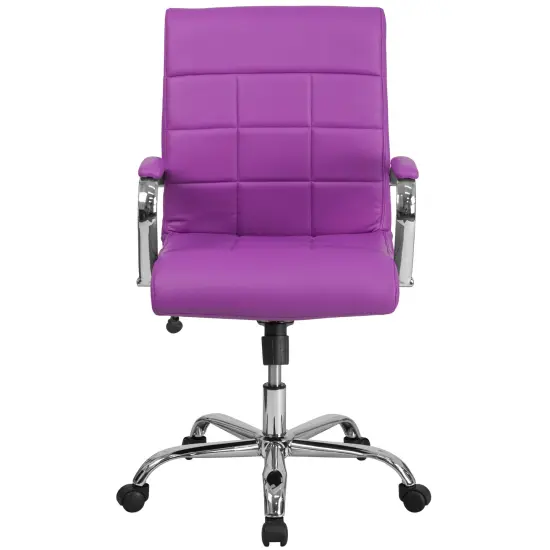 Emma and Oliver Mid-Back Vinyl Executive Swivel Office Chair with Chrome Base and Arms Pink {8}