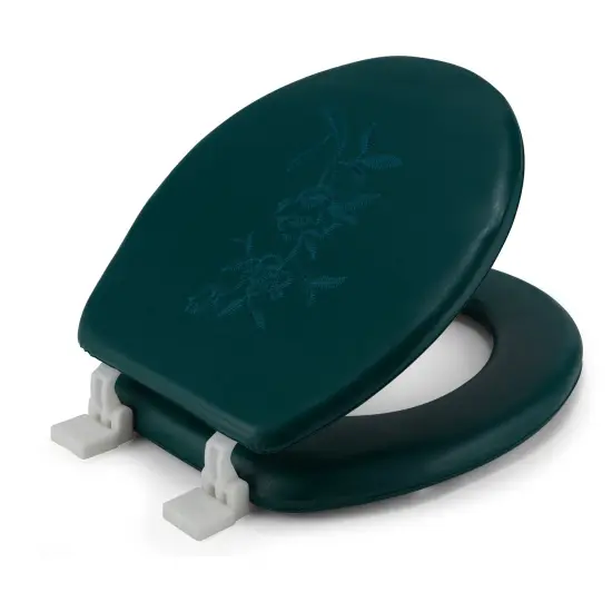 Embroidered Padded Soft Round Toilet Seat With Easy Clean & Change Hinge Light Blue {5}