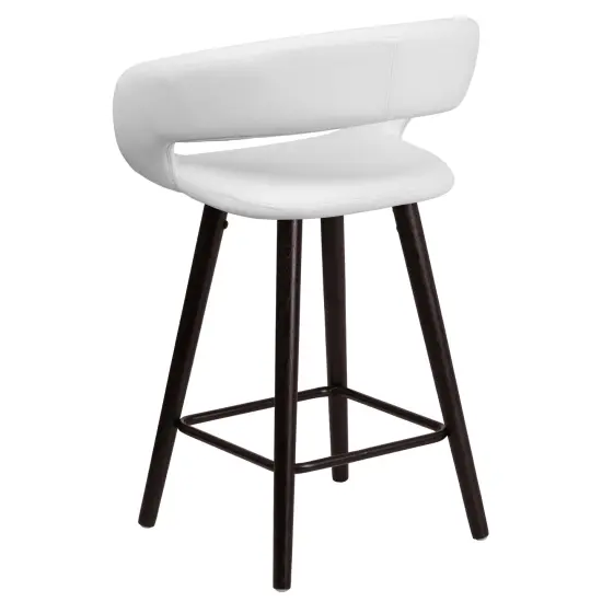 Emma and Oliver 2 Pk. 24'' High Contemporary Vinyl Counter Height Stool with Cappuccino Wood Frame Black {9}