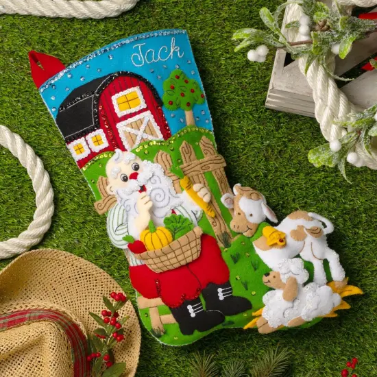 Bucilla Felt Stocking Applique Kit 18" Long-Harvest Time Santa {3}