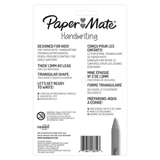 Paper Mate Handwriting Triangular Mechanical Pencil Set with Lead & Eraser Refills, 1.3mm, Fun Barrel Colors, 8 Count {3}