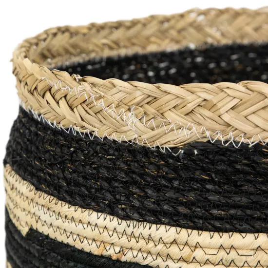 Northlight Set of 3 Black and Beige Zig Zag Sew Seagrass Storage Baskets 15.5" {5}