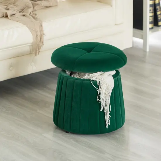 Modern Tufted Velvet Mushroom Shape Storage Ottoman Storage Stool Trunk Green {8}