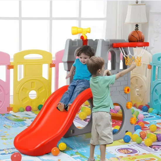 5 in 1 Toddler Climber Slide Playset with Basketball Hoop and Telescope {1}