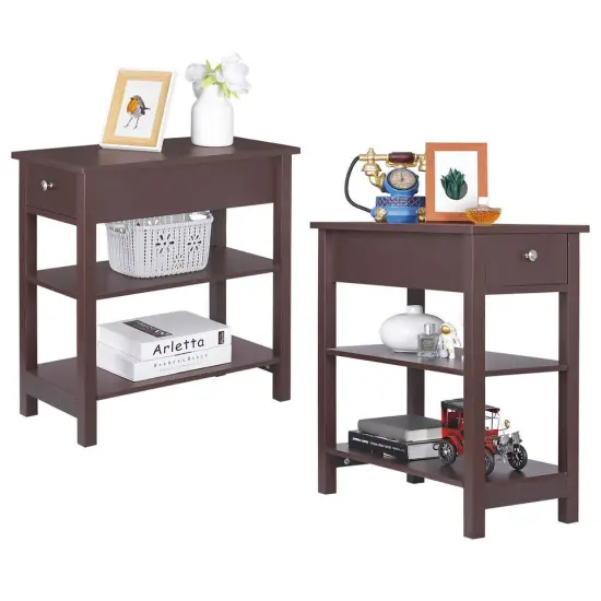 3-Tier Sofa Side Table brown with Storage - 2 pcs. {2}