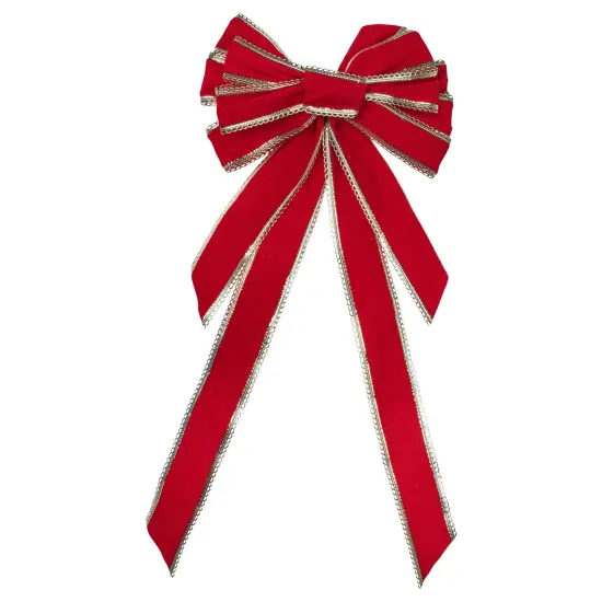 Northlight Velvet 10-Loop Christmas Bow Decoration - 12" x 25" - Red and Gold {1}