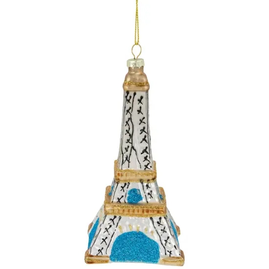 Northlight 4.75" Silver Eiffel Tower Glittered Christmas Glass Hanging Ornament Gold {1}