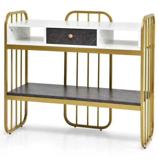 Console Table with Drawer Storage Shelf Wide Tabletop-White {4}