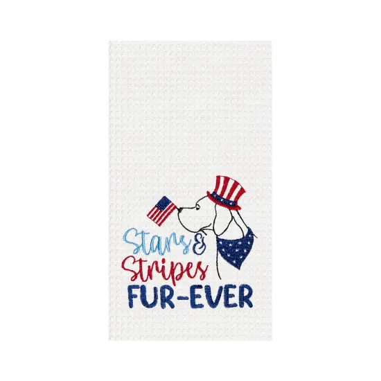 Stars & Stripes Fur-Ever 4th of July Patriotic Dog Kitchen Towel Dishtowel Decoration {1}