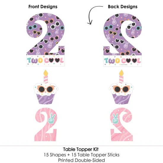 Big Dot of Happiness Two Cool - Girl - Pastel 2nd Birthday Party Centerpiece Sticks - Table Toppers - Set of 15 {7}