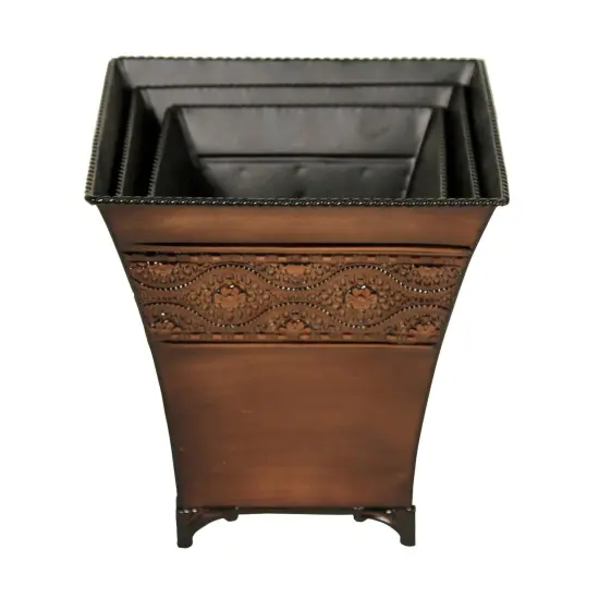 Contemporary Home Living Set of 3 Brown and Ivory Planters with Patterned Belt 8" {5}