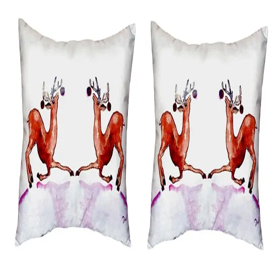 Pair of Betsy Drake Dancing Deer No Cord Pillows 16 Inch X 20 Inch {1}