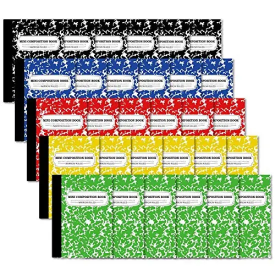 Mini Composition Notebook 30-Pack 5 Colors Narrow Ruled Bulk Small Pocket Marble Cute Journal Notebooks for Kids School Home Office Pocket Sized 4.5 x 3.25 Inches {3}