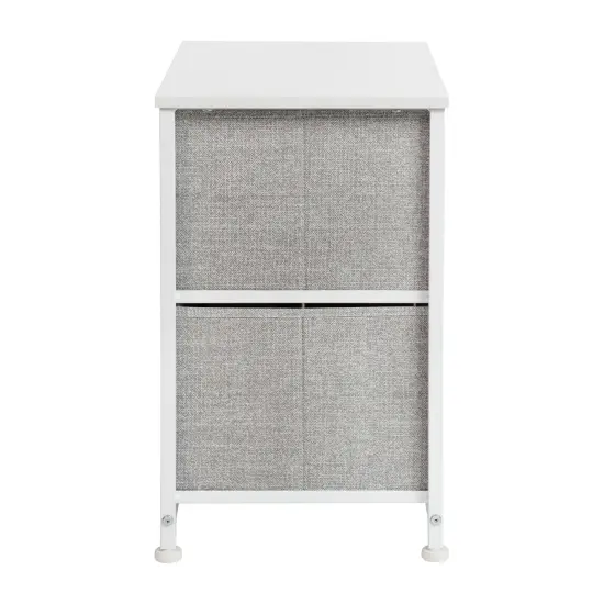 Emma and Oliver 2 Drawer Storage Stand with Wood Top & Dark Fabric Pull Drawers Black/Gray {10}