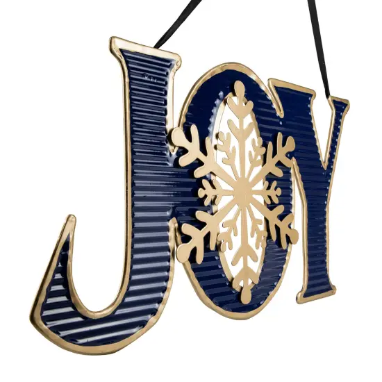 Northlight 16" Blue and Gold "JOY" Metal Christmas Wall Sign {4}