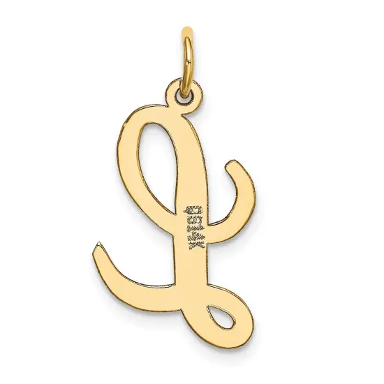 14K Yellow Gold Large Script Initial Letter L Charm Jewerly 22mm x 12mm {4}