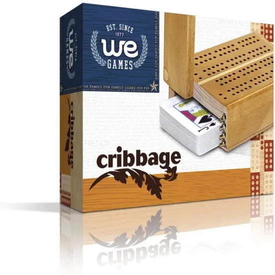 WE Games Mini Travel Cribbage Set - Nautical Print - Solid Wood 2 Track Board with Swivel Top and Storage for Cards and Metal Pegs {5}