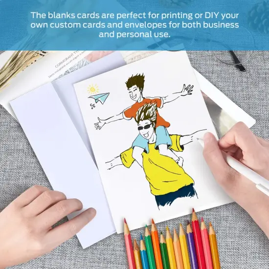 Blank White Cards and Envelopes 100 Pack, Ohuhu 5 x 7 Heavyweight Folded Cardstock and A7 Envelopes for DIY Christmas Greeting Cards, Wedding, Birthday, Invitations, Thank You Cards & All Occasion {5}