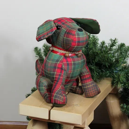 Allstate 11" Red and Green Plaid Dog with Bells Christmas Decoration {4}