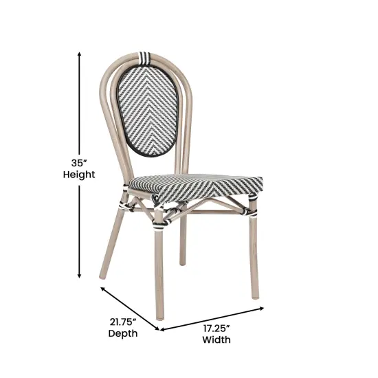 Merrick Lane Mael Stacking Thonet Bistro Style Chair with Textilene Seat and Bamboo Finished Metal Frame for Indoor/Outdoor Use Black&White/LightNat {5}