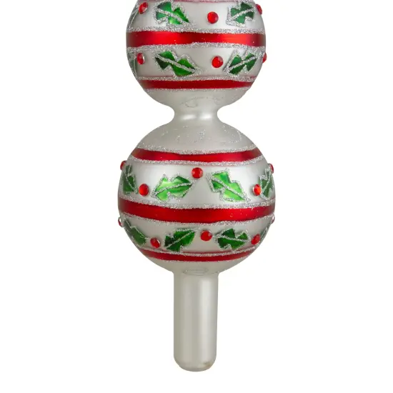 Northlight 14.75" White, Red and Green Glass Finial Christmas Tree Topper {3}