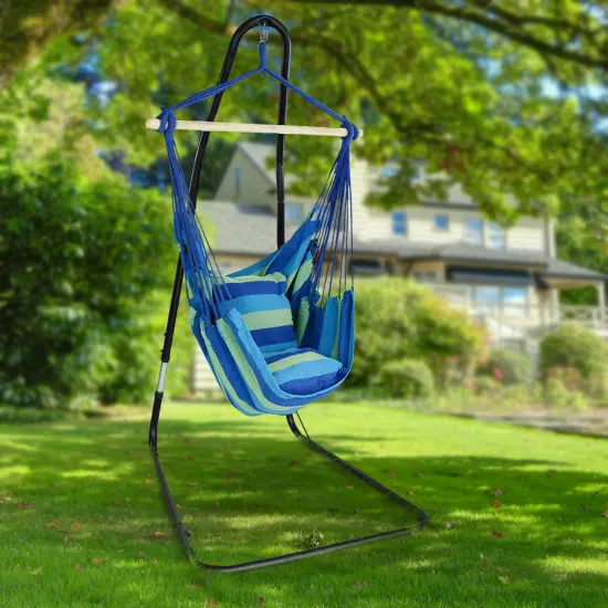 Sorbus Hanging Hammock Chair with Steel Stand and 2 Seat Cushions- Fine Cotton Weave for Super Comfort & Durability {2}